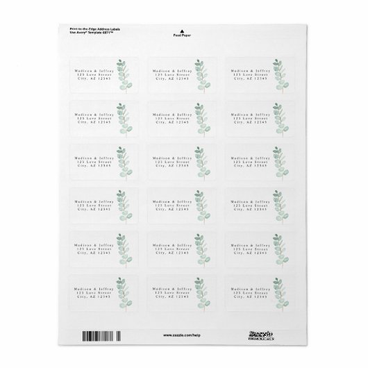 Eucalyptus Greenery Minimalist Weddenschap Etiket (Full Sheet)