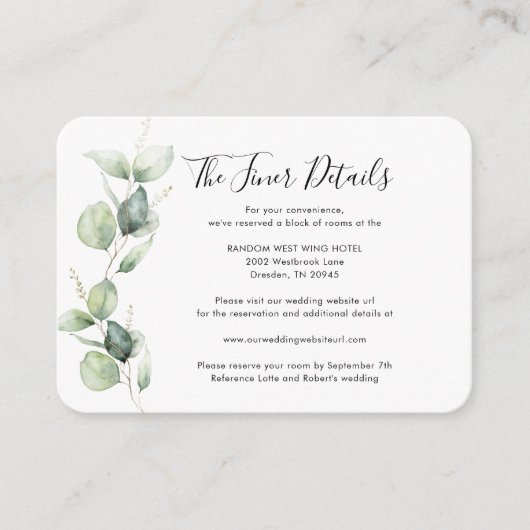 Eucalyptus Greenery Minimalist Weddenschap Informatiekaartje (Voorkant)