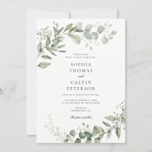 Eucalyptus Greenery Minimalist Weddenschap Kaart (Voorkant)