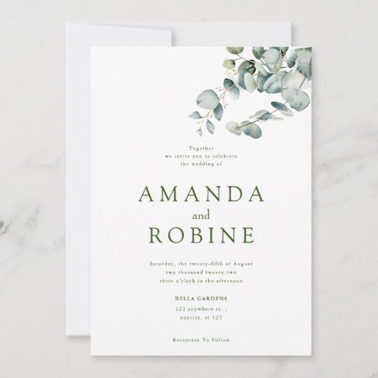 Eucalyptus Greenery Minimalist Weddenschap Kaart (Voorkant)