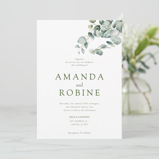 Eucalyptus Greenery Minimalist Weddenschap Kaart (Staand voorkant)