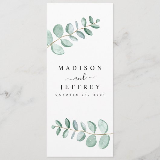 Eucalyptus Greenery Minimalist Weddenschap Menu (Achterkant)