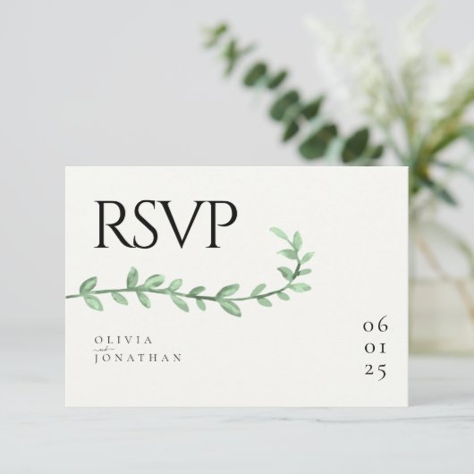 Eucalyptus Greenery Minimalist Weddenschap RSVP Kaartje (Staand voorkant)