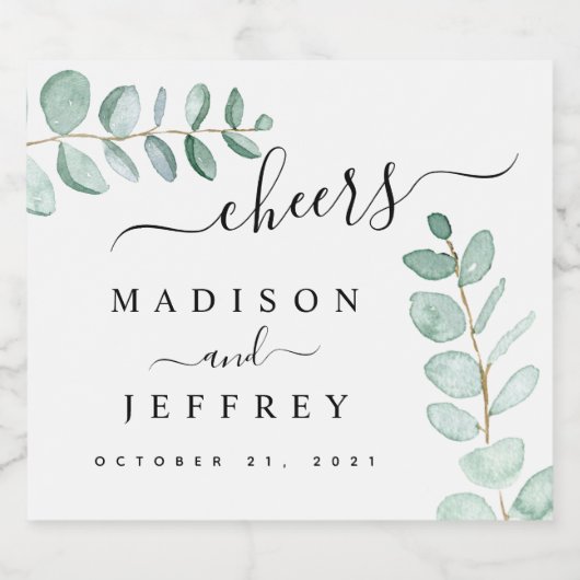 Eucalyptus Greenery Minimalist Weddenschap Sparkling Wijnetiket (Enkel label)