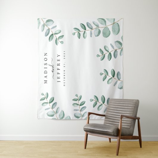 Eucalyptus Greenery Minimalist Weddenschap Wandkleed (In situ)