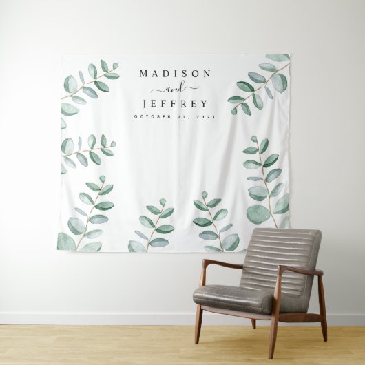 Eucalyptus Greenery Minimalist Weddenschap Wandkleed (In Situ (horizontaal))