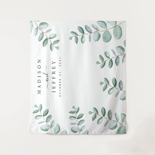 Eucalyptus Greenery Minimalist Weddenschap Wandkleed (Voorkant)