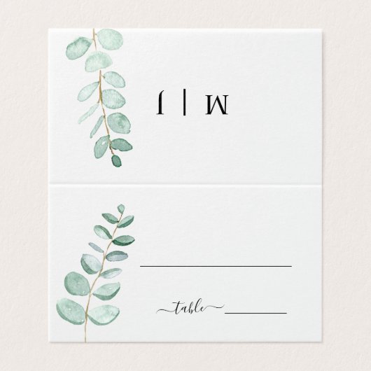 Eucalyptus Greenery Minimalist Wedding Table Kaart (Buitenkant ongevouwen)