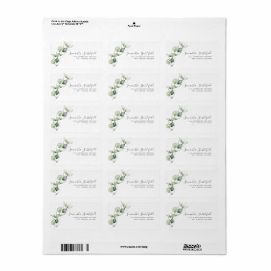 Eucalyptus Greenery minimalistisch verzendadres Etiket (Full Sheet)