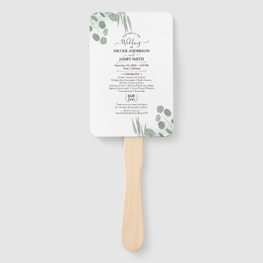 Eucalyptus Greenery Modern Chic Wedding Programme Handwaaier (Voorkant)