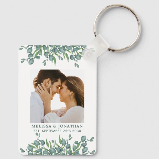 Eucalyptus Greenery Modern Couple Photo Wedding Sleutelhanger (Achterkant)