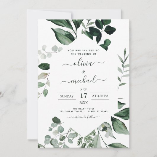 Eucalyptus Greenery Modern Elegant Wedding Kaart (Voorkant)