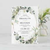 Eucalyptus Greenery Modern Geometric Wedding Invit Kaart (Staand voorkant)