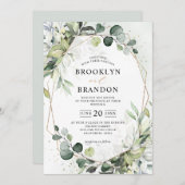 Eucalyptus Greenery Modern Geometric Wedding Invit Kaart (Voorkant / Achterkant)
