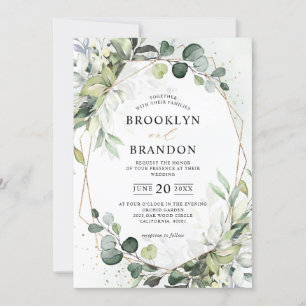 Eucalyptus Greenery Modern Geometric Wedding Invit Kaart