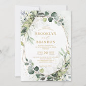 Eucalyptus Greenery Modern Geometric Wedding Invit Kaart (Voorkant)
