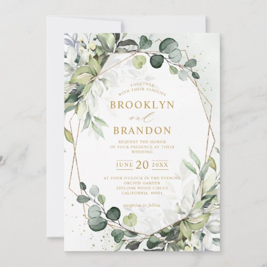 Eucalyptus Greenery Modern Geometric Wedding Invit Kaart (Voorkant)