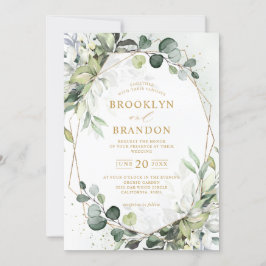 Eucalyptus Greenery Modern Geometric Wedding Invit Kaart