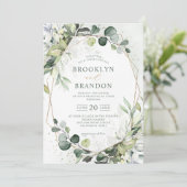 Eucalyptus Greenery Modern Geometric Wedding Invit Kaart (Staand voorkant)