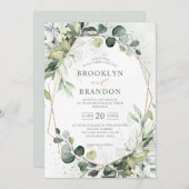 Eucalyptus Greenery Modern Geometric Wedding Invit Kaart (Voorkant / Achterkant)