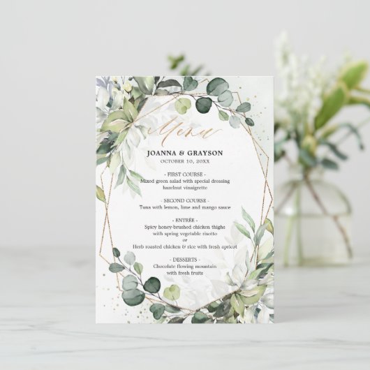 Eucalyptus Greenery Modern Geometric Wedding Menu (Staand voorkant)