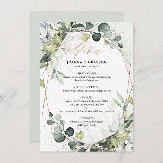 Eucalyptus Greenery Modern Geometric Wedding Menu (Voorkant / Achterkant)