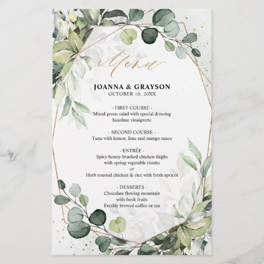 Eucalyptus Greenery Modern Geometric Wedding Menu (Voorkant)