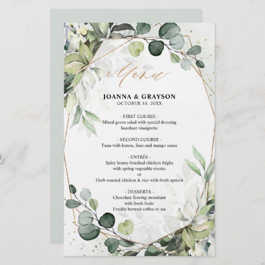 Eucalyptus Greenery Modern Geometric Wedding Menu (Voorkant / Achterkant)