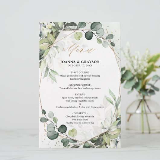 Eucalyptus Greenery Modern Geometric Wedding Menu (Staand voorkant)