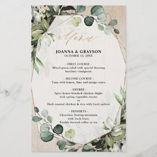 Eucalyptus Greenery Modern Geometric Wedding Menu (Voorkant)