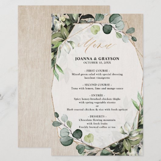 Eucalyptus Greenery Modern Geometric Wedding Menu (Voorkant / Achterkant)
