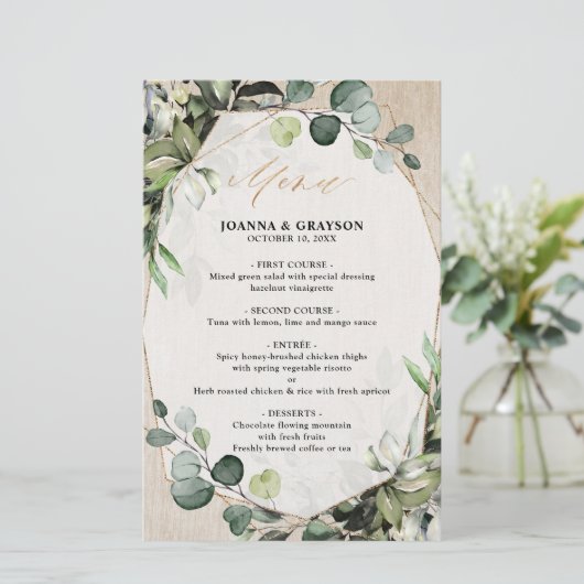 Eucalyptus Greenery Modern Geometric Wedding Menu (Staand voorkant)