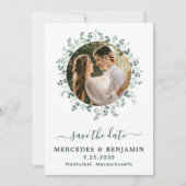 Eucalyptus Greenery Modern Photo QR Code Weddensch Save The Date (Voorkant)