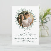 Eucalyptus Greenery Modern Photo QR Code Weddensch Save The Date (Staand voorkant)