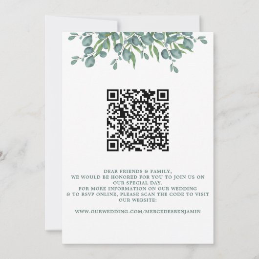 Eucalyptus Greenery Modern QR Code Weddenschap Kaart (Achterkant)