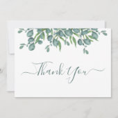 Eucalyptus Greenery Modern Sage Script Weddenschap Bedankkaart (Voorkant)