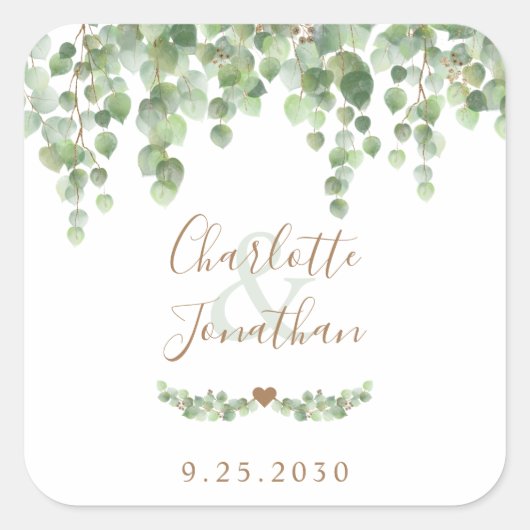 Eucalyptus Greenery Modern Simple Wedding Vierkante Sticker (Voorkant)