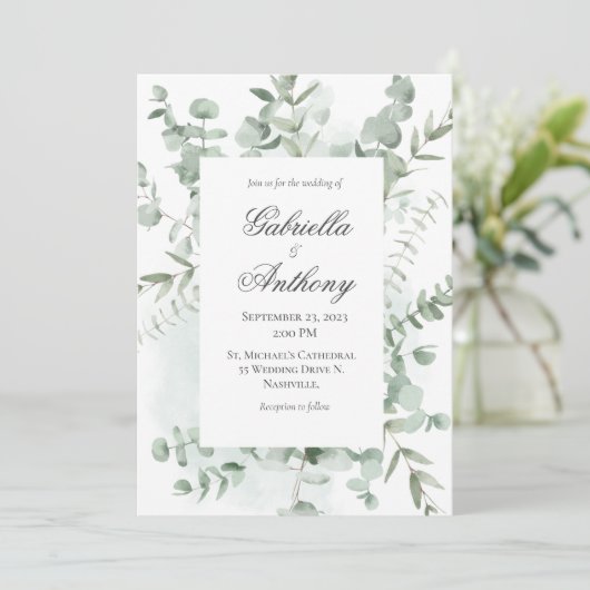 Eucalyptus Greenery Modern Wedding Invitation Kaart (Staand voorkant)