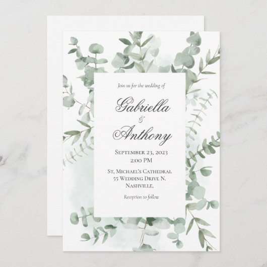 Eucalyptus Greenery Modern Wedding Invitation Kaart (Voorkant / Achterkant)