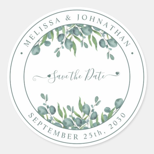 Eucalyptus Greenery Modern Wedding Save the Date Ronde Sticker (Voorkant)