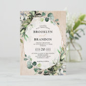 Eucalyptus Greenery Modern Wood Geometric Weddensc Kaart (Staand voorkant)