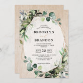 Eucalyptus Greenery Modern Wood Geometric Weddensc Kaart (Voorkant / Achterkant)