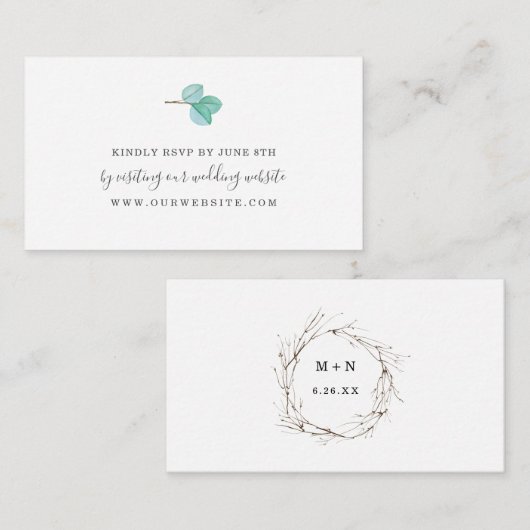 Eucalyptus greenery monogram bruiloft RSVP online Informatiekaartje (Voorkant / Achterkant)