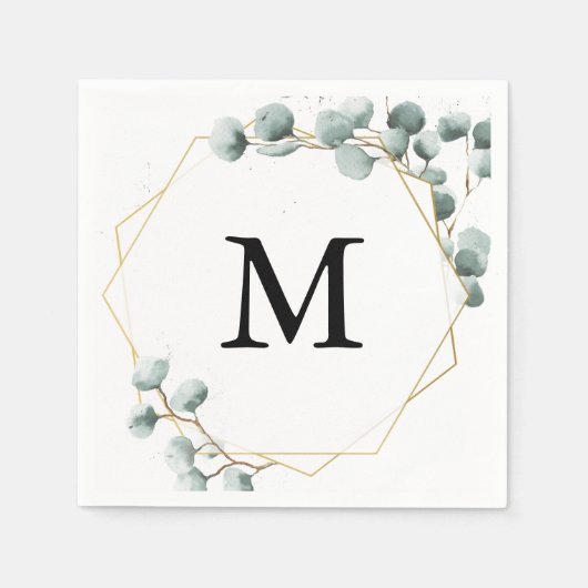 Eucalyptus Greenery Monogram Cocktail servet (Voorkant)
