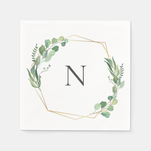 Eucalyptus Greenery Monogram Gold Lijst Weddenscha Servet (Voorkant)