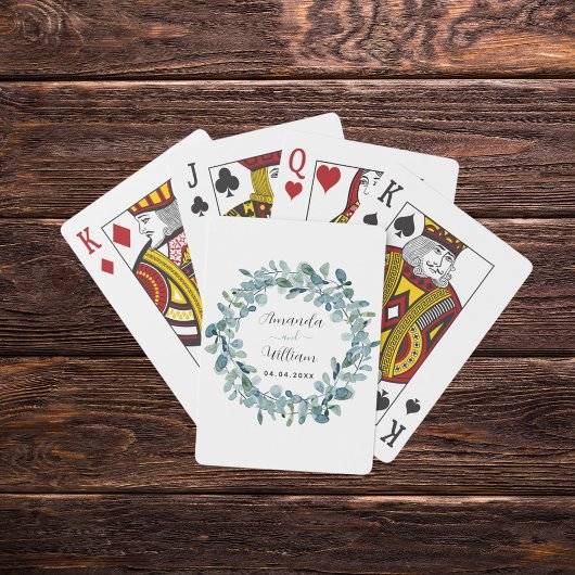 Eucalyptus greenery monogram naam bruiloft pokerkaarten