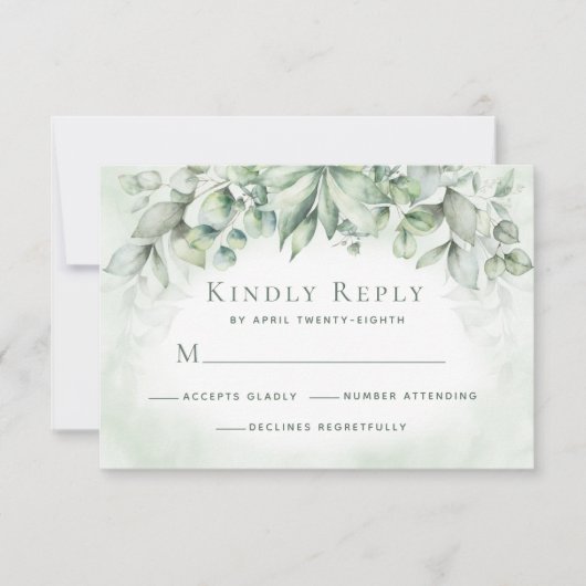 Eucalyptus Greenery Monogram Sage Wedding RSVP Kaartje (Voorkant)