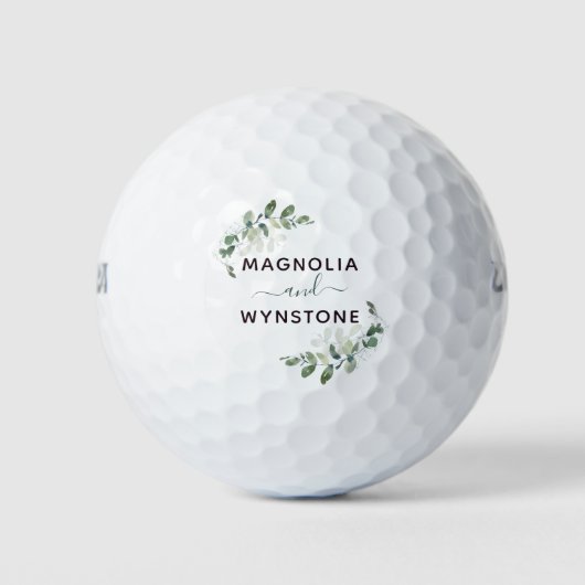 Eucalyptus Greenery Monogram Weddenschap Golfballen (Voorkant)