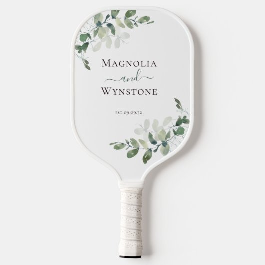 Eucalyptus Greenery Monogram Weddenschap Pickleball Paddle (Achterkant)