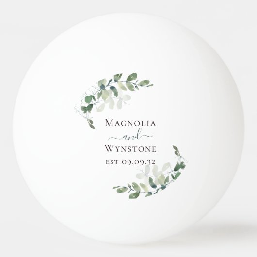 Eucalyptus Greenery Monogram Weddenschap Pingpongbal (Voorkant)